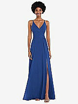 Front View Thumbnail - Classic Blue Faux Wrap Criss Cross Back Maxi Dress with Adjustable Straps