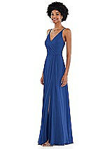 Side View Thumbnail - Classic Blue Faux Wrap Criss Cross Back Maxi Dress with Adjustable Straps