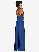 Rear View Thumbnail - Classic Blue Faux Wrap Criss Cross Back Maxi Dress with Adjustable Straps