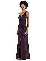 Side View Thumbnail - Aubergine Faux Wrap Criss Cross Back Maxi Dress with Adjustable Straps