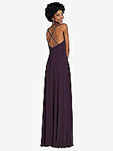 Rear View Thumbnail - Aubergine Faux Wrap Criss Cross Back Maxi Dress with Adjustable Straps