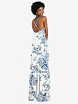 Rear View Thumbnail - Cottage Rose Dusk Blue Faux Wrap Criss Cross Back Maxi Dress with Adjustable Straps