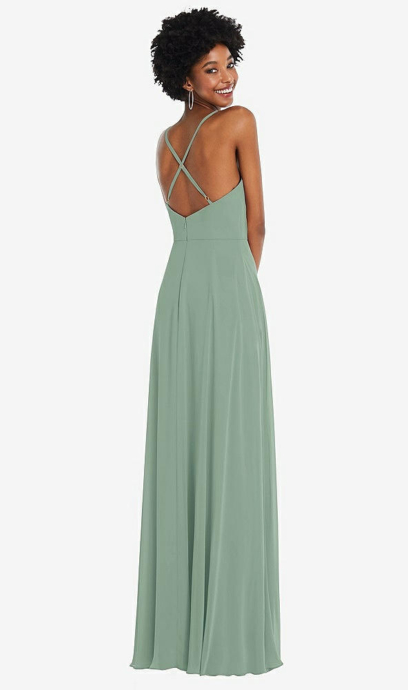Back View - Seagrass Faux Wrap Criss Cross Back Maxi Dress with Adjustable Straps