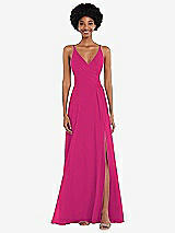 Front View Thumbnail - Think Pink Faux Wrap Criss Cross Back Maxi Dress with Adjustable Straps