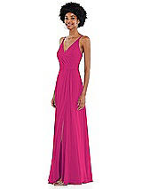 Side View Thumbnail - Think Pink Faux Wrap Criss Cross Back Maxi Dress with Adjustable Straps