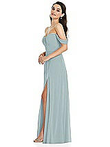 Side View Thumbnail - Morning Sky Off-the-Shoulder Draped Sleeve Maxi Dress with Front Slit
