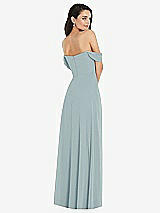 Rear View Thumbnail - Morning Sky Off-the-Shoulder Draped Sleeve Maxi Dress with Front Slit