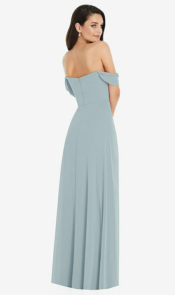 Back View - Morning Sky Off-the-Shoulder Draped Sleeve Maxi Dress with Front Slit