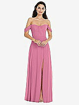 Front View Thumbnail - Orchid Pink Off-the-Shoulder Draped Sleeve Maxi Dress with Front Slit