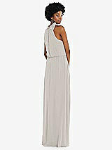 Rear View Thumbnail - Oyster Scarf Tie High Neck Blouson Bodice Maxi Dress with Front Slit