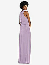 Rear View Thumbnail - Pale Purple Scarf Tie High Neck Blouson Bodice Maxi Dress with Front Slit