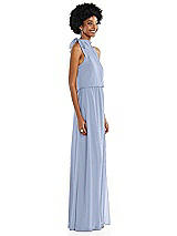 Side View Thumbnail - Sky Blue Scarf Tie High Neck Blouson Bodice Maxi Dress with Front Slit