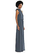 Side View Thumbnail - Silverstone Scarf Tie High Neck Blouson Bodice Maxi Dress with Front Slit