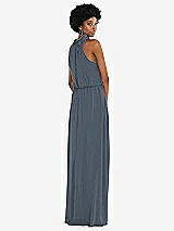 Rear View Thumbnail - Silverstone Scarf Tie High Neck Blouson Bodice Maxi Dress with Front Slit