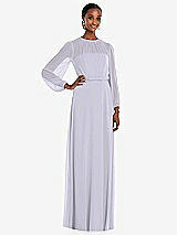 Front View Thumbnail - Silver Dove Strapless Chiffon Maxi Dress with Puff Sleeve Blouson Overlay 
