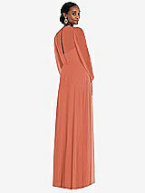 Rear View Thumbnail - Terracotta Copper Strapless Chiffon Maxi Dress with Puff Sleeve Blouson Overlay 