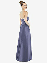Alt View 3 Thumbnail - French Blue Strapless Satin Gown with Draped Front Slit and Pockets