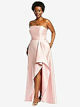 Side View Thumbnail - French Blue Strapless Satin Gown with Draped Front Slit and Pockets