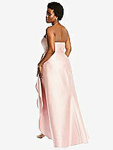 Rear View Thumbnail - French Blue Strapless Satin Gown with Draped Front Slit and Pockets