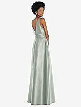 Rear View Thumbnail - Willow Green Jewel-Neck V-Back Maxi Dress with Mini Sash