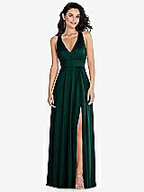 Front View Thumbnail - Evergreen Shirred Shoulder Criss Cross Back Maxi Dress with Front Slit