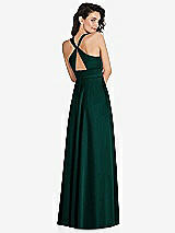 Rear View Thumbnail - Evergreen Shirred Shoulder Criss Cross Back Maxi Dress with Front Slit