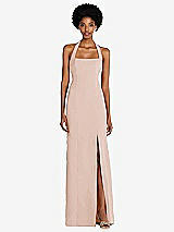 Front View Thumbnail - Cameo Tie Halter Open Back Trumpet Gown 