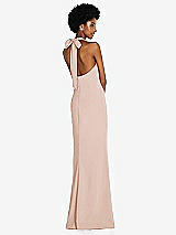 Rear View Thumbnail - Cameo Tie Halter Open Back Trumpet Gown 