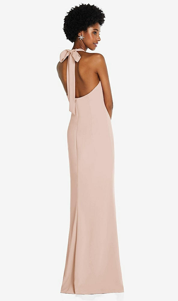 Back View - Cameo Tie Halter Open Back Trumpet Gown 