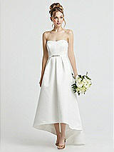 Front View Thumbnail - Off White Sweetheart Strapless High Low Wedding Dress with Beaded Belt