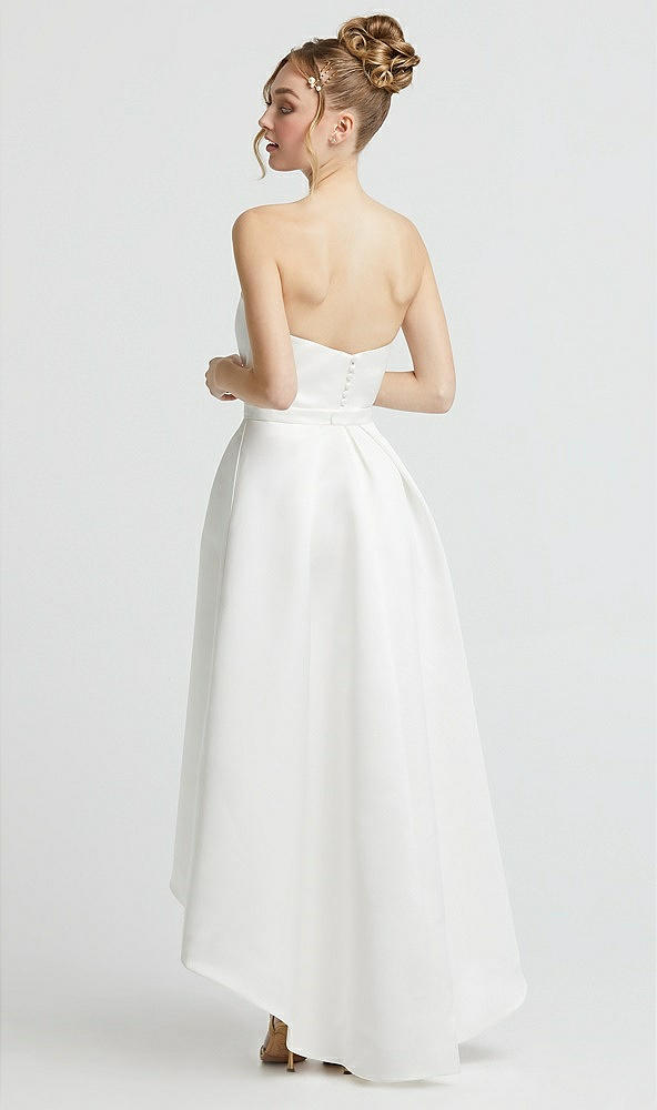 Back View - Off White Sweetheart Strapless High Low Wedding Dress with Beaded Belt