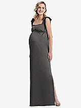 Front View Thumbnail - Caviar Gray Flat Tie-Shoulder Empire Waist Maternity Dress