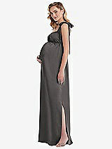 Side View Thumbnail - Caviar Gray Flat Tie-Shoulder Empire Waist Maternity Dress