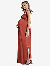 Side View Thumbnail - Amber Sunset Flat Tie-Shoulder Empire Waist Maternity Dress