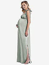 Side View Thumbnail - Willow Green Flat Tie-Shoulder Empire Waist Maternity Dress