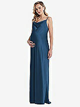 Front View Thumbnail - Dusk Blue Cowl-Neck Tie-Strap Maternity Slip Dress