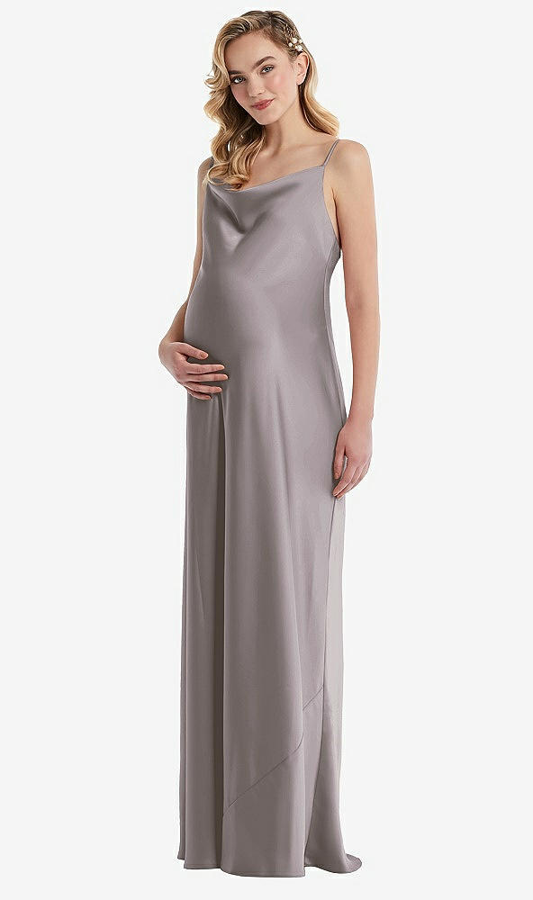 Front View - Cashmere Gray Cowl-Neck Tie-Strap Maternity Slip Dress