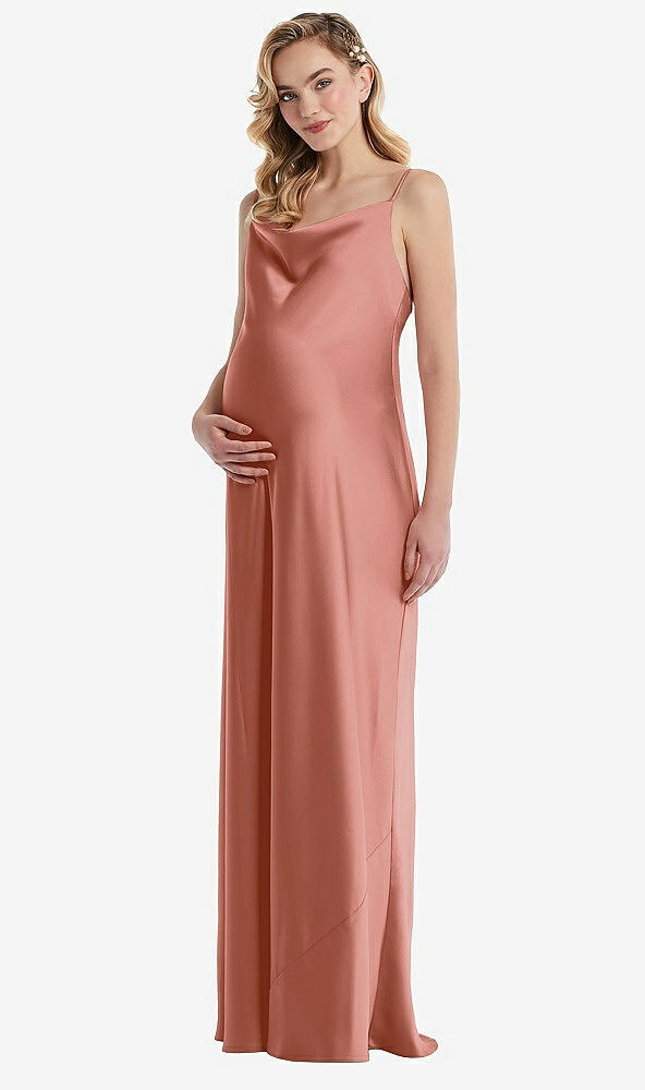 Front View - Desert Rose Cowl-Neck Tie-Strap Maternity Slip Dress