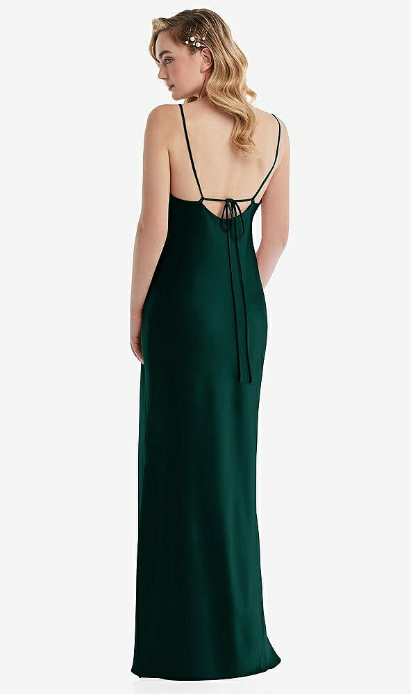 Back View - Evergreen Cowl-Neck Tie-Strap Maternity Slip Dress