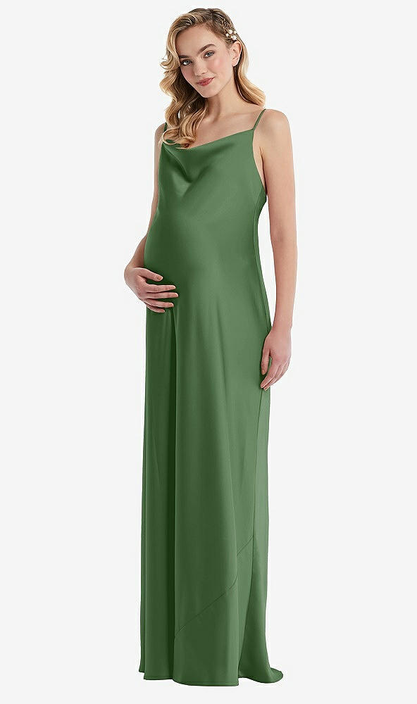 Front View - Vineyard Green Cowl-Neck Tie-Strap Maternity Slip Dress