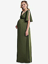 Side View Thumbnail - Olive Green Flutter Bell Sleeve Empire Maternity Dress