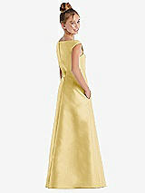 Rear View Thumbnail - Maize Off-the-Shoulder Draped Wrap Satin Junior Bridesmaid Dress