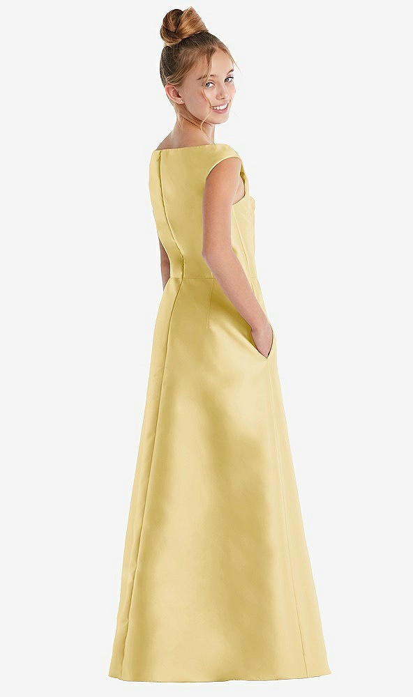 Back View - Maize Off-the-Shoulder Draped Wrap Satin Junior Bridesmaid Dress