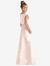Rear View Thumbnail - Blush Off-the-Shoulder Draped Wrap Satin Junior Bridesmaid Dress