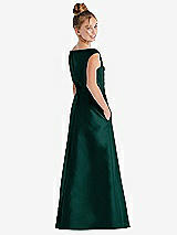 Rear View Thumbnail - Evergreen Off-the-Shoulder Draped Wrap Satin Junior Bridesmaid Dress