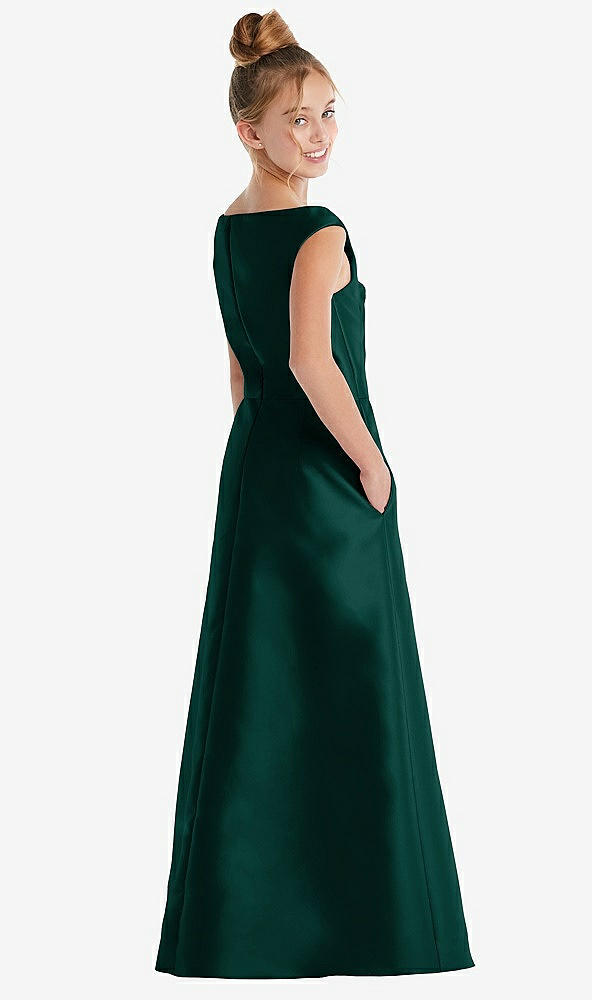 Back View - Evergreen Off-the-Shoulder Draped Wrap Satin Junior Bridesmaid Dress