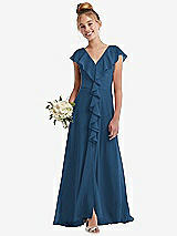 Front View Thumbnail - Dusk Blue Cascading Ruffle Full Skirt Chiffon Junior Bridesmaid Dress