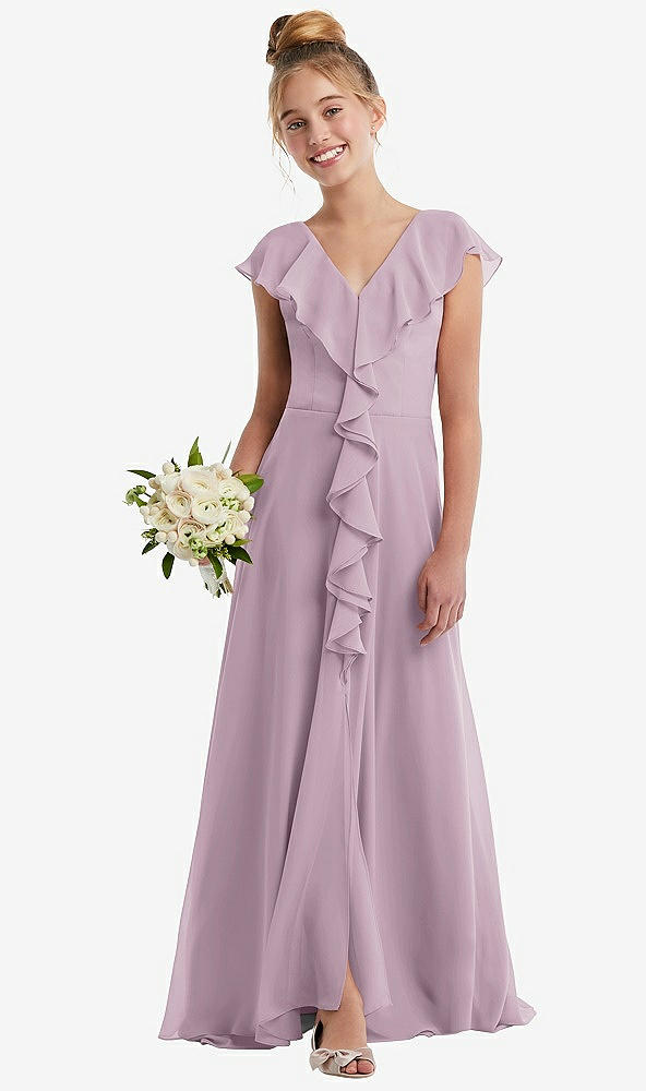 Front View - Suede Rose Cascading Ruffle Full Skirt Chiffon Junior Bridesmaid Dress