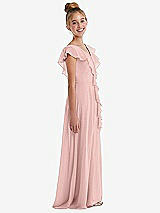 Side View Thumbnail - Rose - PANTONE Rose Quartz Cascading Ruffle Full Skirt Chiffon Junior Bridesmaid Dress