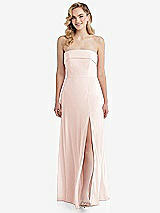 Front View Thumbnail - Blush Cuffed Strapless Maxi Dress with Front Slit